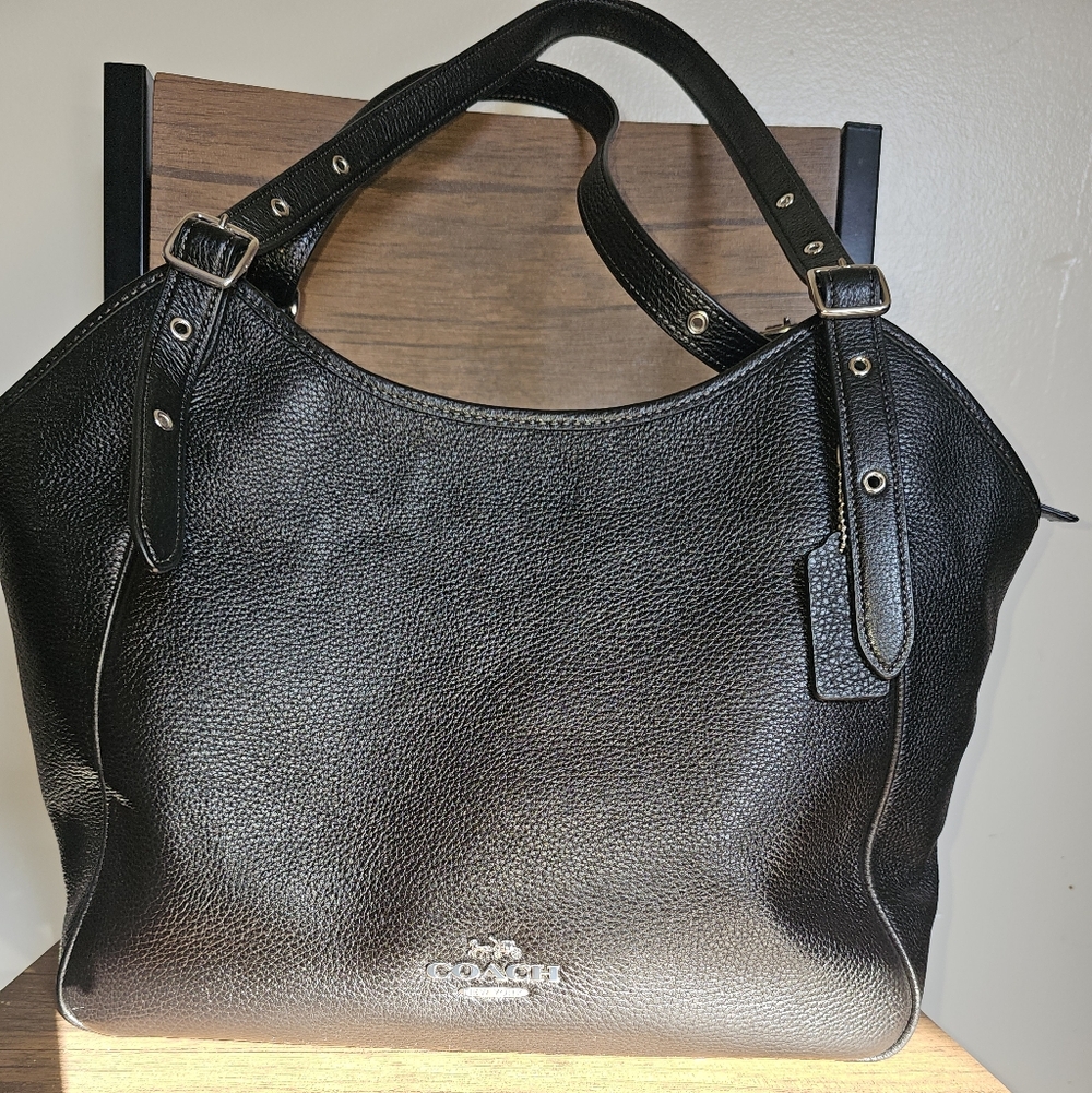 Coach Meadow Black Pebbled Leather Shoulder Bag